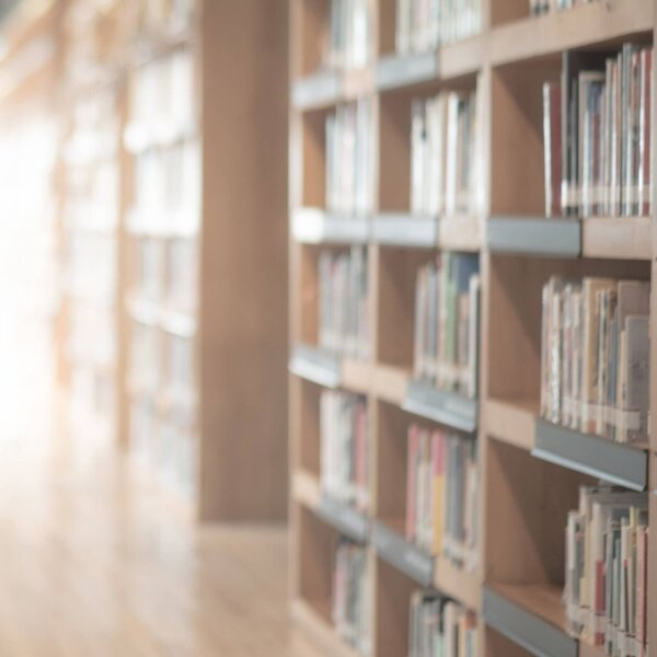 Bücherregal voller Bücher in einer Bibliothek