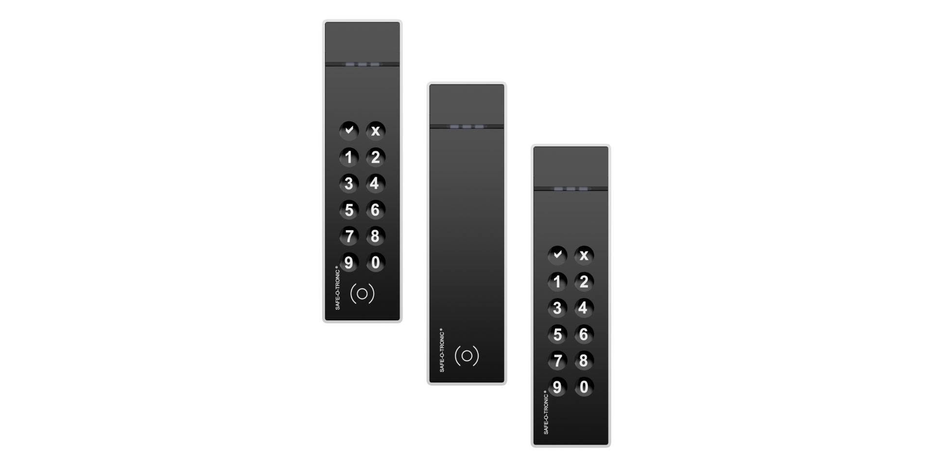 3 Produktbilder Safe-O-Tronic LSW,  Frontalansicht, mit und ohne RFID, Mit und ohne PIN-Pad